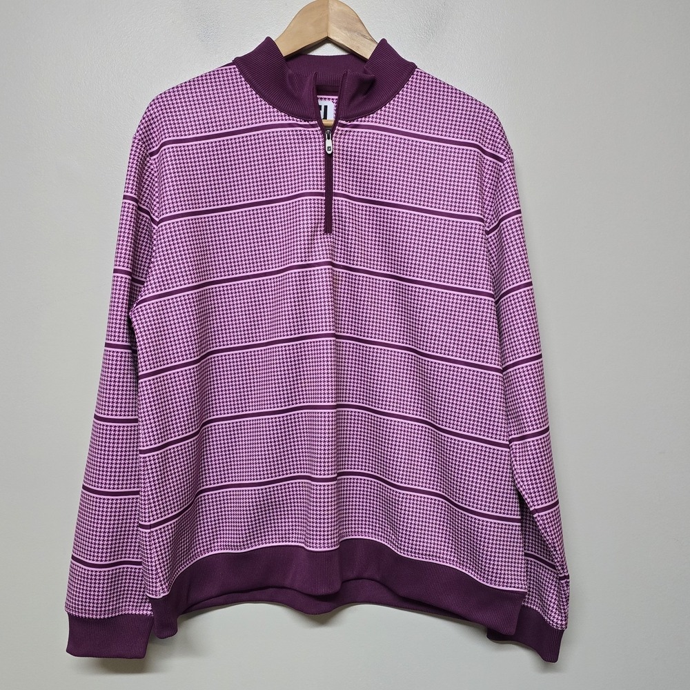 FootJoy FJ‎ Men's XL Quarter Zip Pullover Pink Purple Houndstooth Golf Sweater